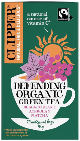 Ceai verde cu coacăze negre, Acerola și Matcha "Immunity" Fair Trade Bio (20 x 2 g) 40 g - Clipper