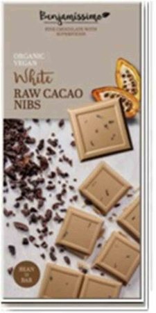 Ciocolată albă vegană cu boabe de cacao zdrobite FĂRĂ GLUZE. BIO 70 g